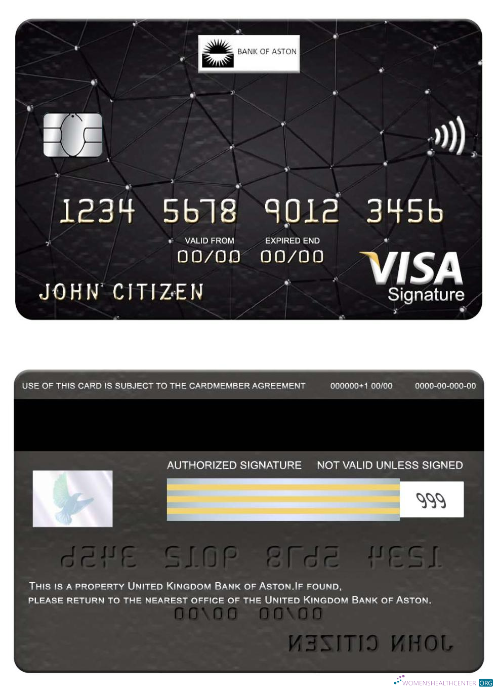 Download United Kingdom Bank of Aston visa signature card Photoshop template